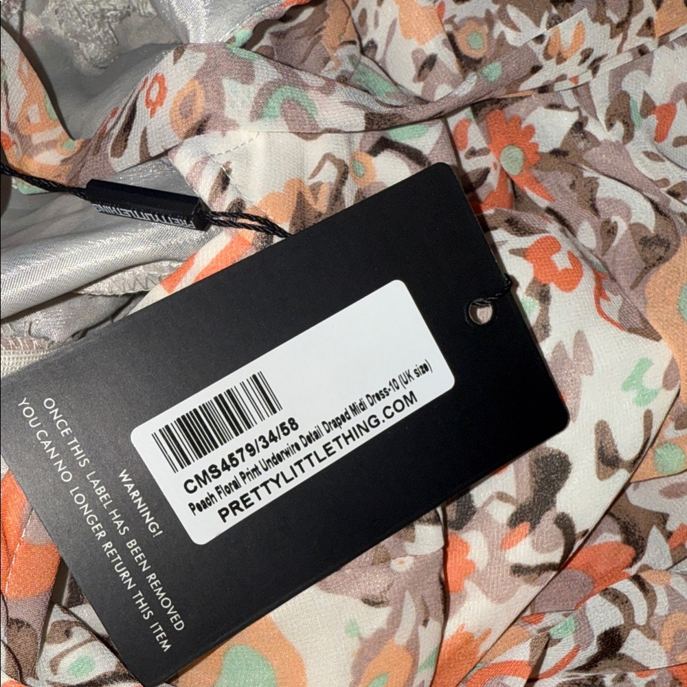 Pretty Little Thing peach floral print midi dress New size 6 (UK 10) - Picture 6 of 9